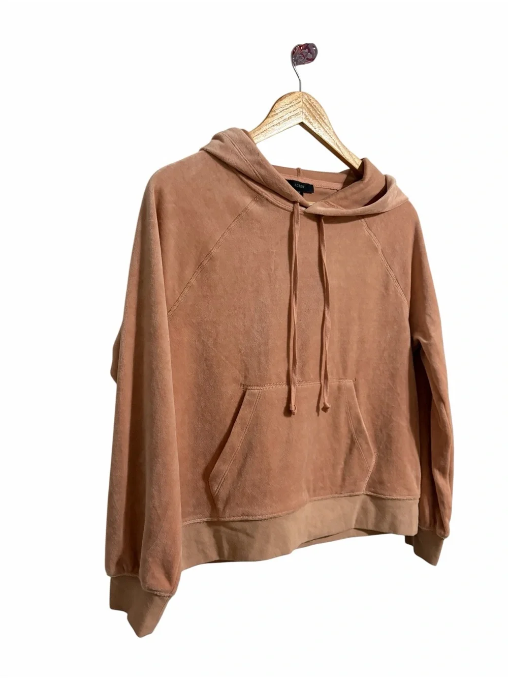 J. Crew Velour Pullover Hoodie Kangaroo Pocket Salmon Pink SZ XS